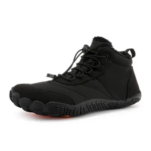 Winter thermal barefoot boots with thick fleece lining and non-slip split-toe rubber sole