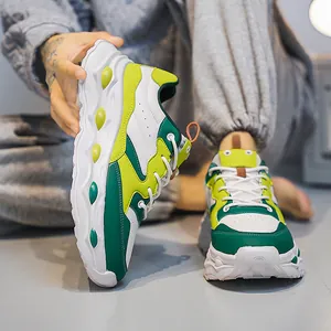 Trendy Men Dad Shoes Breathable Thick Sole Sneakers Retro Color Block Lace Up Low Top Casual Sports Shoes For Men