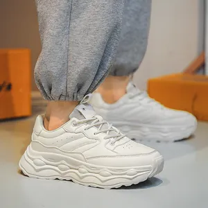 Men's trendy white chunky sneakers with breathable mesh and thick platform sole