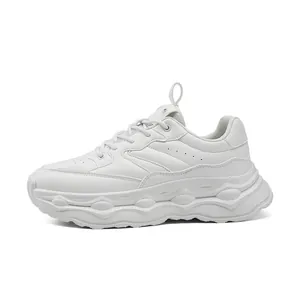Minimalist all-white breathable platform sneakers for men with wave-patterned thick soles