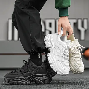 Men Fashion Chunky Sneakers Thick Sole Breathable Mesh PU Leather Patchwork Low Top Casual Sports Shoes Retro Dad Shoes