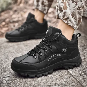 Heren Outdoor Wandelschoenen Kunstleer Oxford Doek High-Top Fleece Gevoerd Warm Antislip Waterdicht Wandelen Sneeuwschoenen