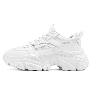 Men's stylish white chunky platform dad shoes with breathable mesh and retro thick sole