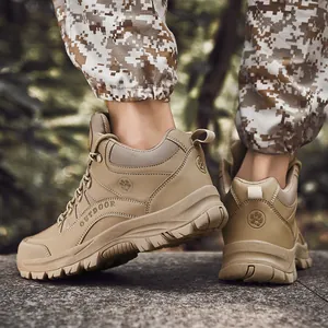 Heren khaki high-top tactische outdoorlaarzen met antislip rubberen zolen voor heren