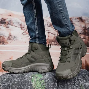 Herren Outdoor Wanderschuhe Taktische Kampfstiefel Kunstleder Mesh Rutschfeste Gummisohle High-top Verschleißfeste Wüsten-Trekkingschuhe