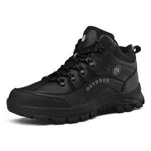 Zwarte outdoor wandelschoenen voor heren met warme fleecevoering en antislipzool