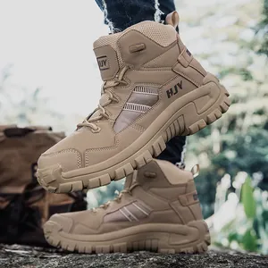 Strapazierfähige Khaki-Taktikstiefel für Herren mit rutschfesten Sohlen und Leder-Mesh-Design