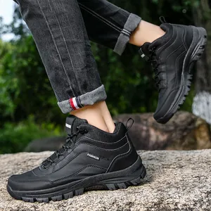 Men Outdoor Hiking Shoes Fashion High Top Non-slip Climbing Sneakers Casual Breathable Wear-resistant Trekking Boots Sand Black