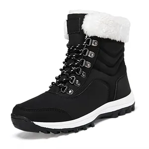 Botas de nieve de invierno con ribete de piel sintética y suela antideslizante negro y blanco