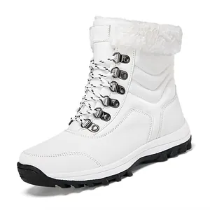 Botas de nieve blancas para mujer con forro de piel sintética y suela de goma antideslizante