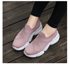 Pink breathable slip-on mesh sneakers with sparkling texture and white chunky sole