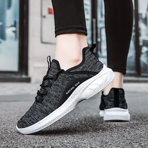 Breathable black mesh running sneakers with lightweight white thick sole for women