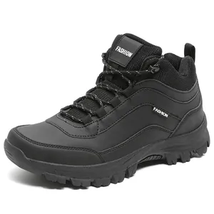 Men's black outdoor hiking shoes with breathable mesh and anti-slip thick rubber soles