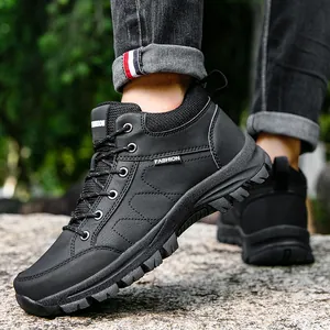 Herren High-Top Wanderstiefel aus schwarzem Kunstleder mit rutschfester Gummisohle