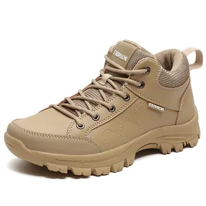 Khaki Herren High-Top Wanderschuhe mit rutschfester Gummisohle und robustem Leder-Obermaterial