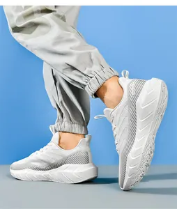 Close-up of breathable mesh running shoes for couples with thick shock-absorbing soles