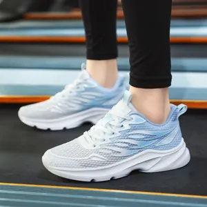 Lightweight blue and white gradient breathable mesh running sneakers with thick EVA sole