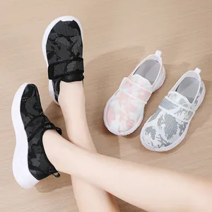 Damen Casual Mesh Walking-Schuhe Atmungsaktiv Spaltleder Leichtgewicht Leuchtend Floral Klettverschluss Popcorn-Sohle Mama Schuhe
