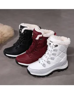 Three colors of waterproof quilted snow boots with warm faux fur lining and outdoor soles