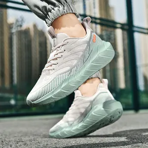 Men's mint green breathable mesh running shoes with cushioned thick soles for outdoor sports