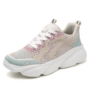 Zapatillas de plataforma tejidas para mujer, transpirables en rosa, azul y caqui