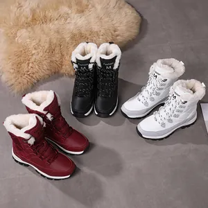 Women Winter Snow Boots Waterproof Quilted High Top Cotton Shoes With Faux Fur Lining Lace Up Anti Slip Outdoor Warm Boots