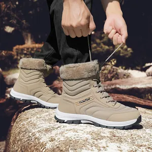 Waterproof khaki snow boots with faux fur lining and anti-slip rubber soles for winter