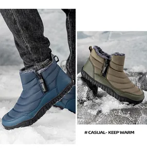 Detail of waterproof winter snow boots with warm faux fur lining and non-slip rubber soles