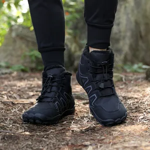 Ανδρικά μαύρα barefoot μποτάκια χιονιού με επένδυση fleece και αντιολισθητική σόλα