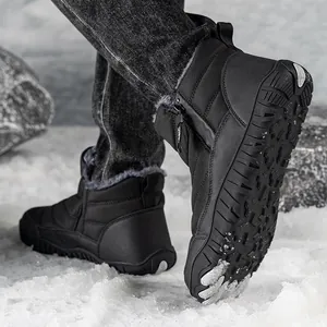 Unisex Outdoor Snow Boots Waterproof Jacquard Cloth Warm Plush Lining Non-Slip Hiking Shoes Side Zipper Winter Hiking Boots
