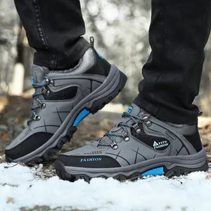 Waterdichte outdoor wandelschoenen voor heren in grijs leer met antislip rubberen zool