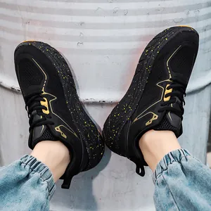 Baskets tendance pour hommes en mesh respirant noir et jaune avec semelle à éclaboussures