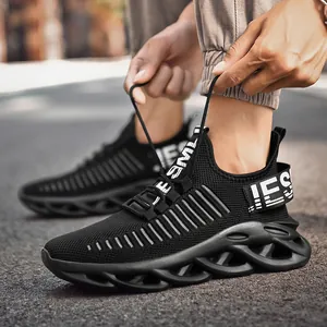 Men Trendy Breathable Mesh Flying Woven Running Shoes Hollow Out Blade Sole Lightweight Fashion Sports Casual Sneakers