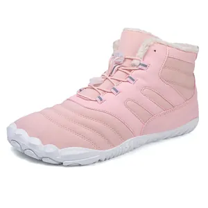Pink winter snow boots for women featuring waterproof fabric and warm faux fur lining