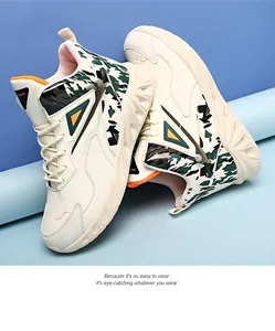 Macro shot of off-white high-top sneakers featuring camouflage patches and orange lining