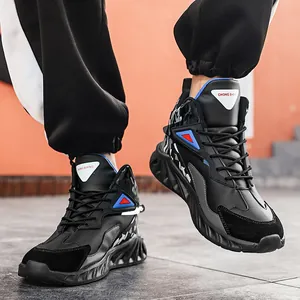Men's high-top basketball sneakers in black with camouflage panels and thick rubber soles