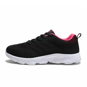 Scarpe da corsa donna in mesh nero traspirante con fodera rosa e suola ammortizzata