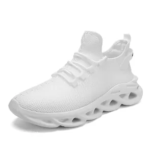 Ademende witte mesh hardloopschoenen voor heren met holle dempende zool voor zomer 2025
