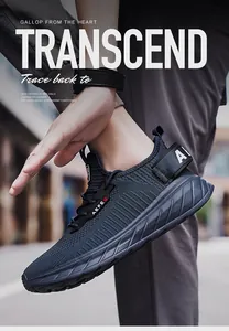 Close-up of navy knit mesh sneakers showing breathable texture and durable sole
