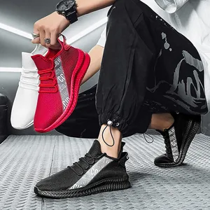 Men's Breathable Mesh Sneakers Lightweight Casual Running Shoes Fashion Low Top Non-Slip Sports Shoes For Men White Black Red