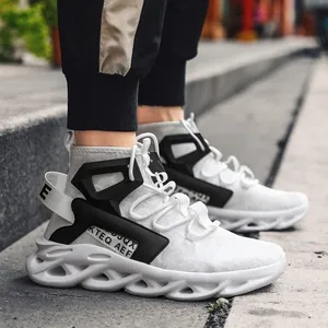 Men's High Top Sneakers Breathable Mesh Cordura Fabric Hollow Out Wave Sole Lightweight Streetwear Casual Sports Shoes