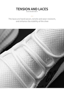Close-up of white breathable mesh upper with high-quality tension laces and stable eyelets