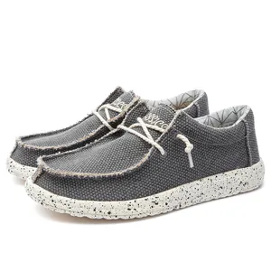 Men's lightweight grey canvas loafers with stylish black splatter effect white sole