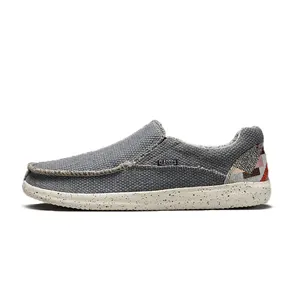 Mocassins respirants en toile grise pour hommes avec semelles en caoutchouc et motifs