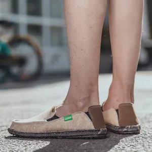 Mens casual slip-on canvas sneakers in khaki and brown for outdoor summer comfort