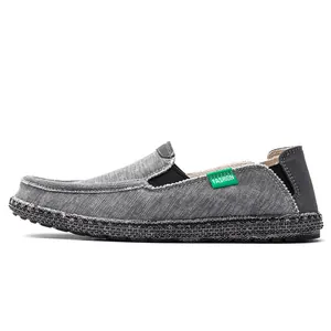 Classic grey slip-on canvas loafers for men with durable non-slip sole and fashion label
