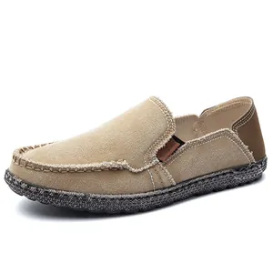 Ανδρικά loafers από χακί καμβά με αντιολισθητική σόλα από καουτσούκ για καθημερινή χρήση