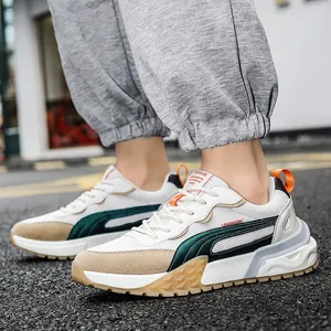 Baskets à la Mode pour Hommes Mesh Respirant Patchwork Cuir Semelle Épaisse Antidérapante Décontracté Sport Rétro Streetwear