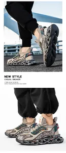 Detailed side view and outdoor shot of chunky platform sneakers with graffiti print sole
