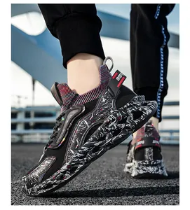 Detail of breathable sports shoe with hollow shock-absorbing sole and black splattered texture